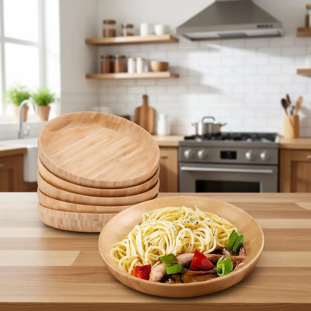 

Набор из 6 круглых многоразовых бамбуковых тарелок диаметром 7,5 дюймов - легкая деревянная посуда для закусок и десертов