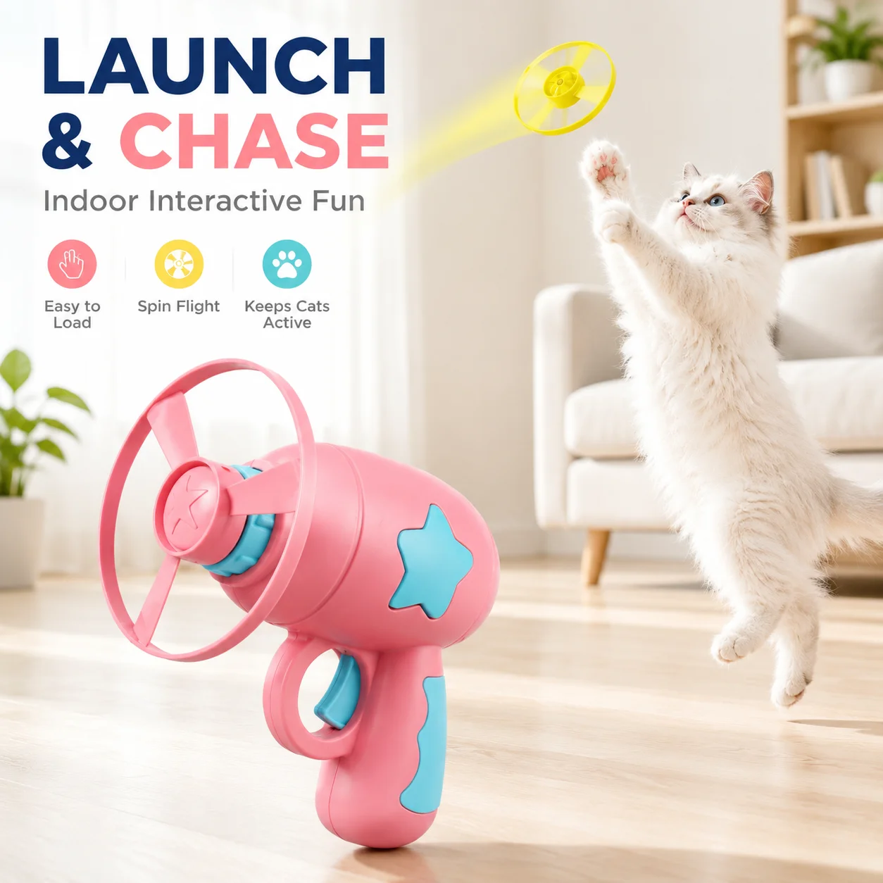 Interactive Pet Training Toy Mini Flying Disc Launcher Cat Chasing Game for Kitten Indoor Exercise Daily Play Supplies