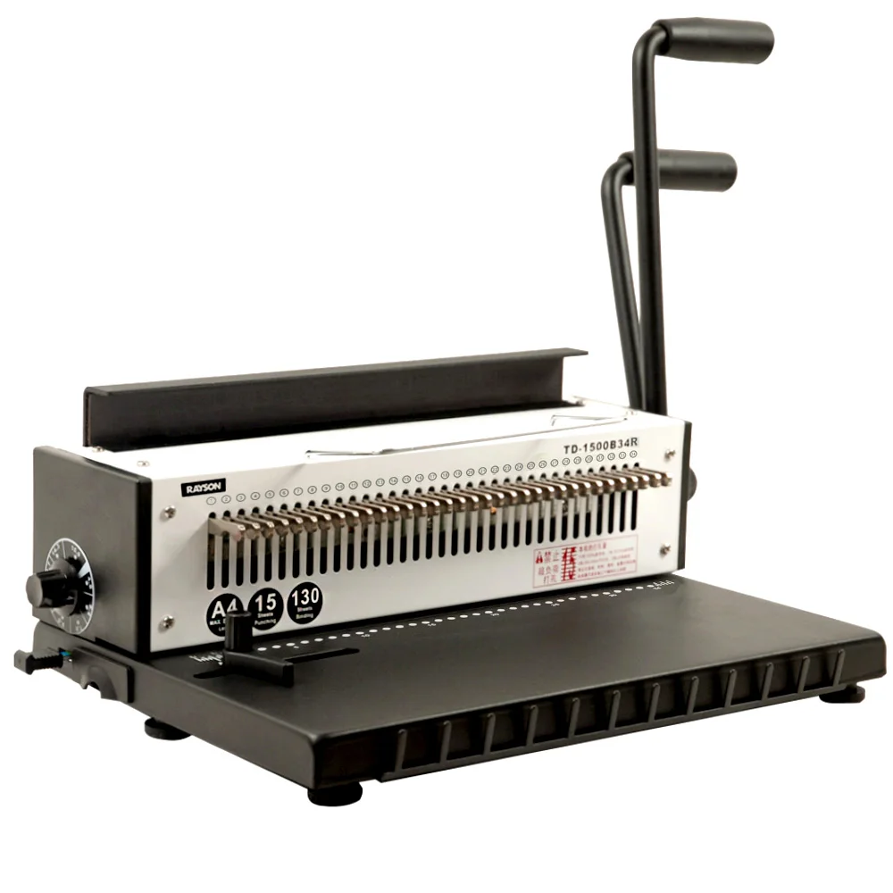 RAYSON Wire Binding Machine A4 Manual 34 Holes Punches 15 & Binds 130 Sheets TD-1500B34R deal for Office & Schoo& Homel