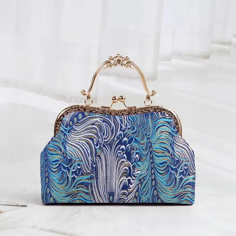 

Винтажная сумка с цветочным узором и застежкой-целовушкой, женская сумка-клатч с замком-защелкой