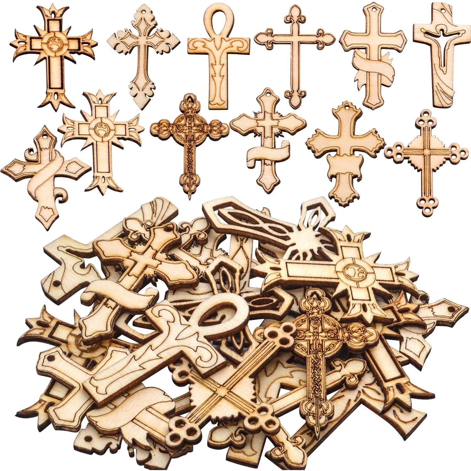 

Деревянные кресты оптом, 20 шт. смешанные кресты из натурального дерева, подвески для изготовления ювелирных изделий