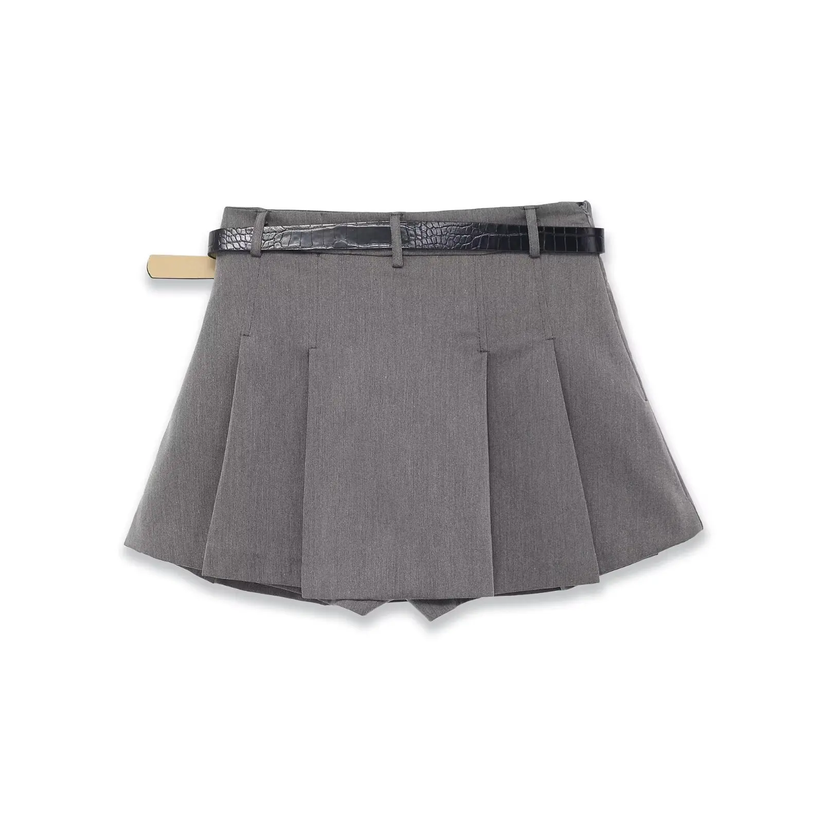 Women's Fashion Short Pleated Skirt Pants with Belt   6MR6