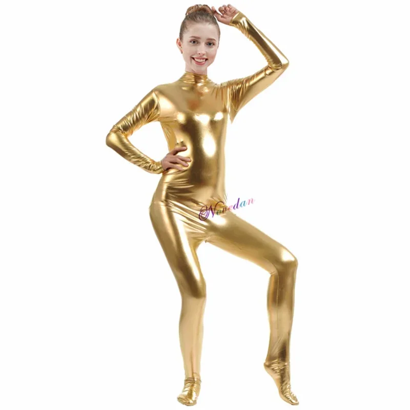 섹시한 여성 가짜 가죽 Catsuit PVC 라텍스 바디 슈트 Shini Metallic Jumpsuit Tight Zentai Suit 할로윈 코스프레 슈트 L