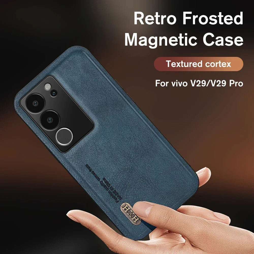 For Vivo V29 Case Retro Frosted Leather Car Magnetic Cover Vavo V29Pro VivoV29 Pro VivoV29Pro V 29 5G Camera Protect Funda Coque