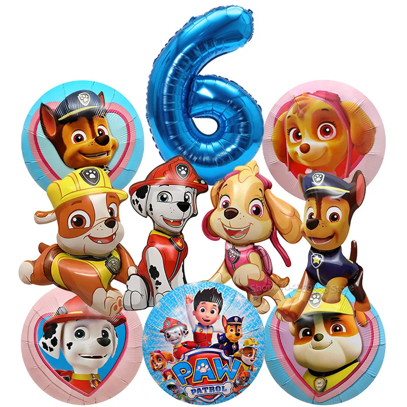 10-teiliges Paw Patrol Ballon-Set Hunde-Folienballons 32 Zoll Blau Rosa Zahlenballon für Kinder 1-9. Geburtstag Party-Dekoration für Jungen & Mädchen