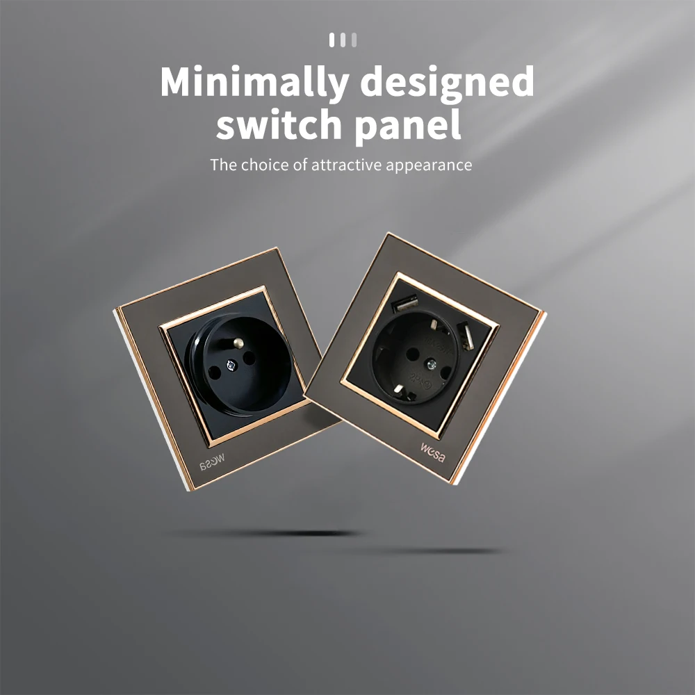 جدار أسود مدمج مثبطات اللهب مع لوحة أكريليك أرضية 250 فولت منافذ كهربائية قياسية للاتحاد الأوروبي مآخذ طاقة USB كلاسيكية 250 فولت #2