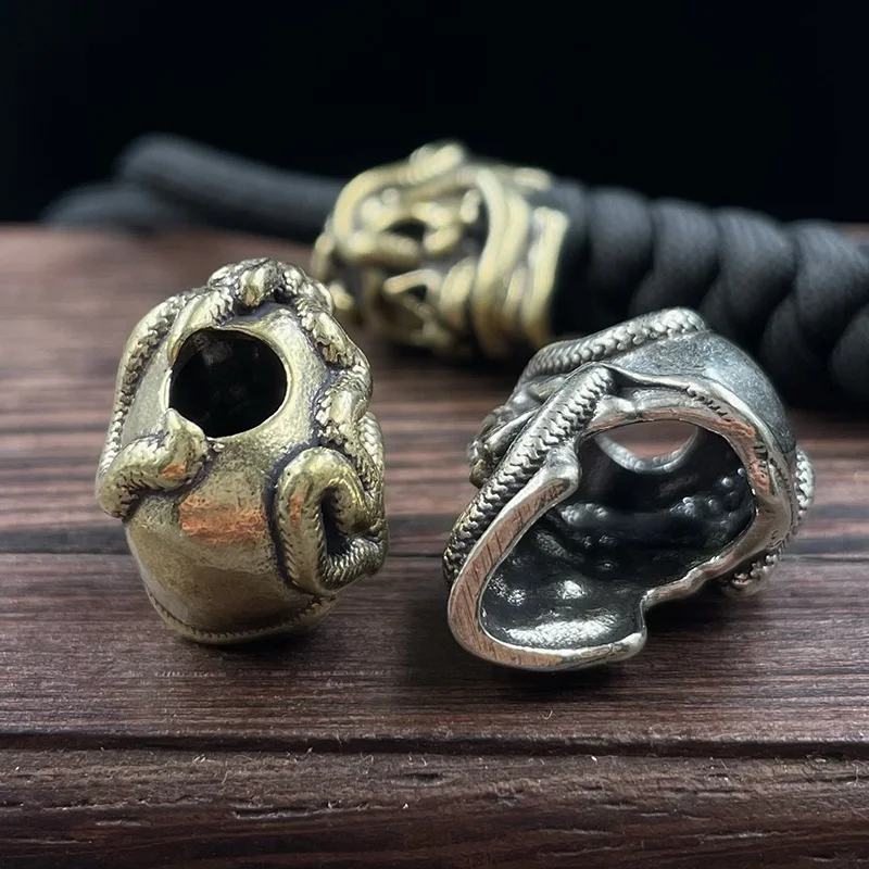 Double Snake Skull Head Brass Knife Bead EDC Outdoor DIY Paracord Accessories Woven Lanyard Pendant Jewelry Punk Bracelet Charms