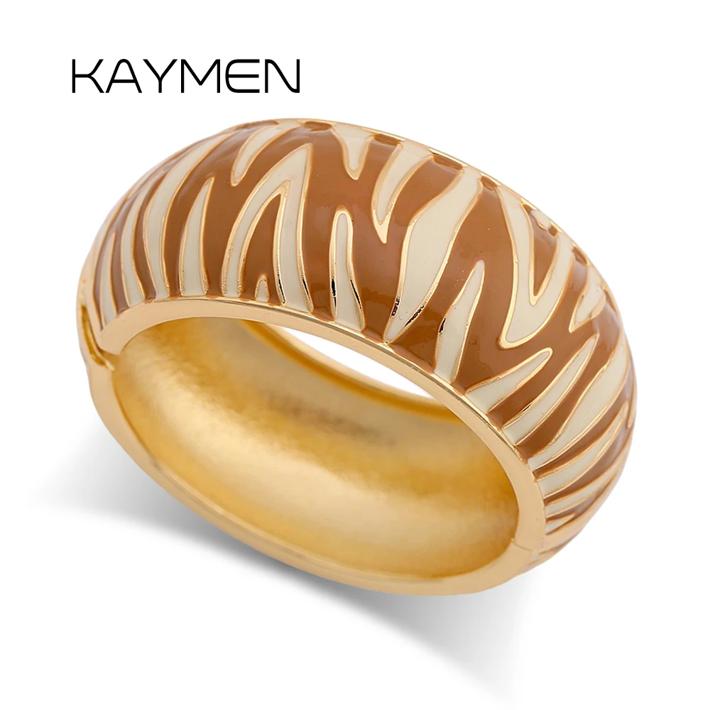 

New Arrival Golden Plated Zebra-Print Shape Round Bangle Cuff Bracelet for Women Party Prom Wedding Gift Jewelry 2 Colors