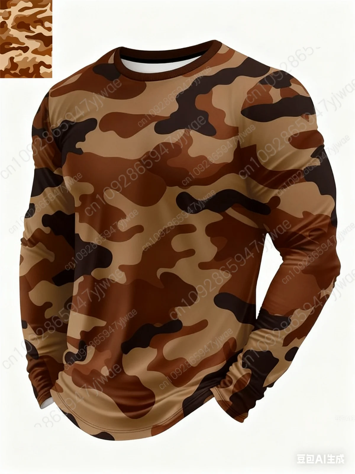 الرجال التمويه تي شيرت أنيق الرجال طويلة الأكمام التمويه طباعة قميص الخريف/الشتاء س الرقبة شخصية طويلة الأكمام تي شيرت #2