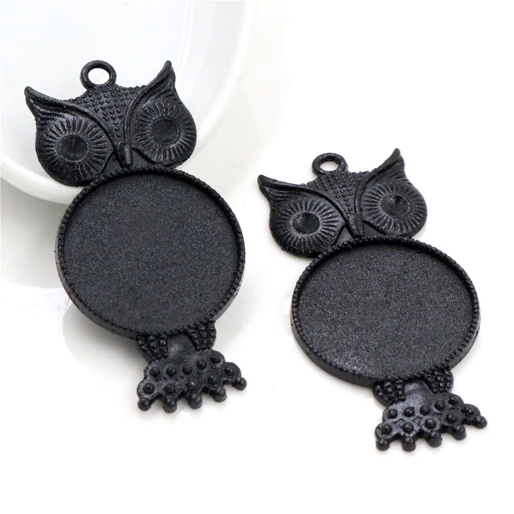 New Fashion 5pcs 25mm Inner Size Antique Silver Plated Bronze Black Owl Style Cabochon Base Setting Charms Pendant