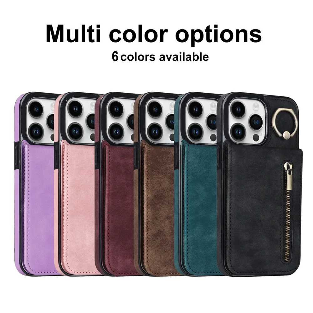 Suitable for Apple 17 phone case, iPhone 15 protection cover 16 Pro wallet 14 retro style finger ring, business anti-drop design