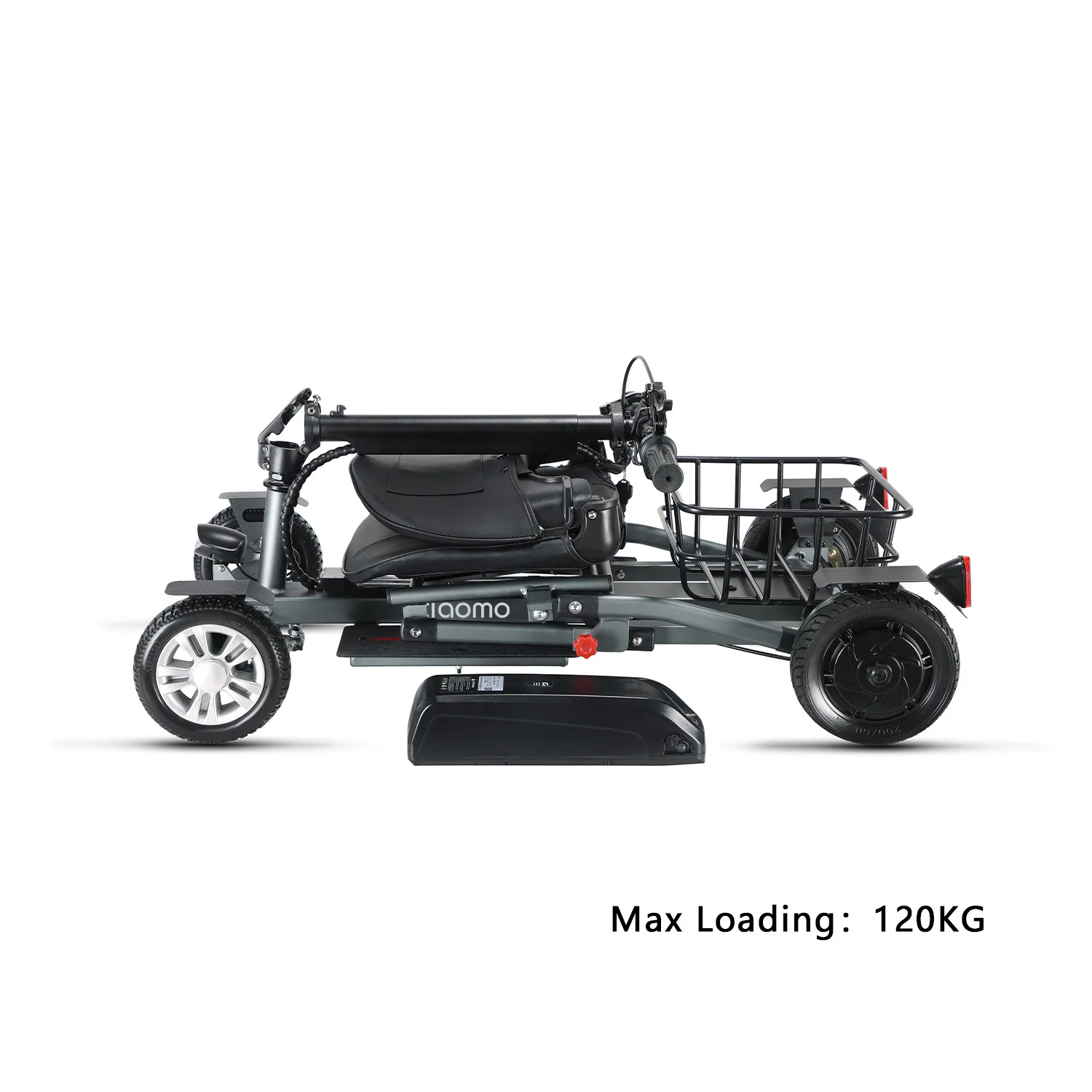 Compact Foldable Elderly Mobility Scooter Removable Li-ion Battery 32km Mileage Anti-Rollover Auxiliary Wheels LED Front Light