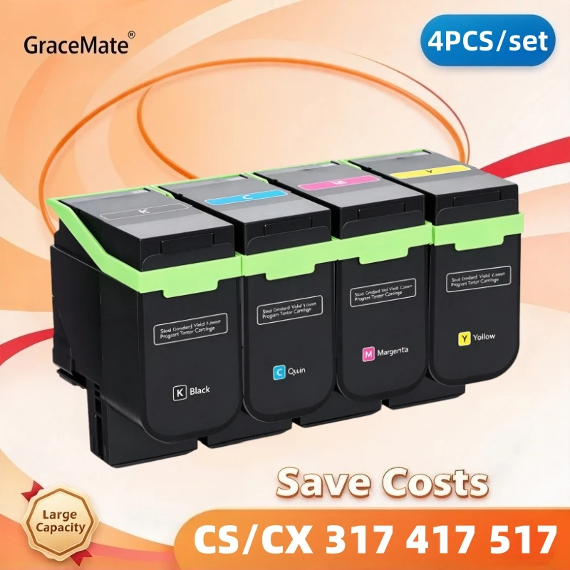 4PCS Toner Cartridge compatible for Lexmark CS317 CS317dn CS417 CS417dn CS517 CS517de CX317 CX317dn CX417 CX417de CX517 CX517de
