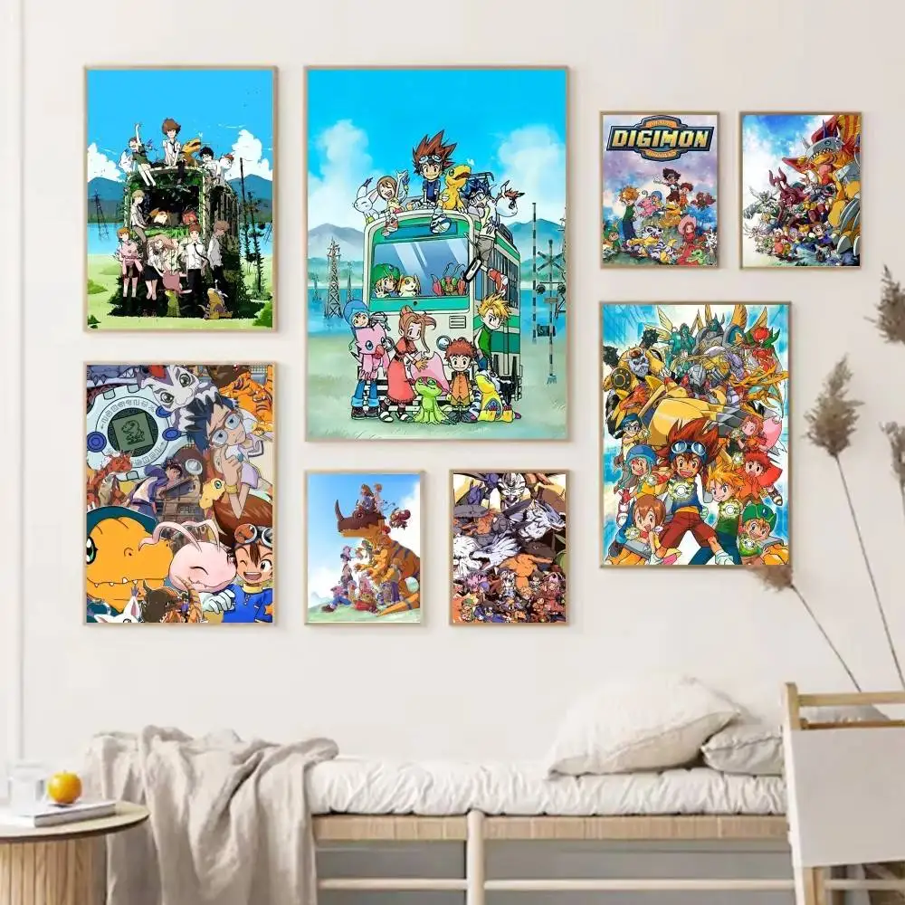 Anime D-Digimon Poster Self-adhesive Art Waterproof Paper Sticker Coffee House Bar Room Wall Decor
