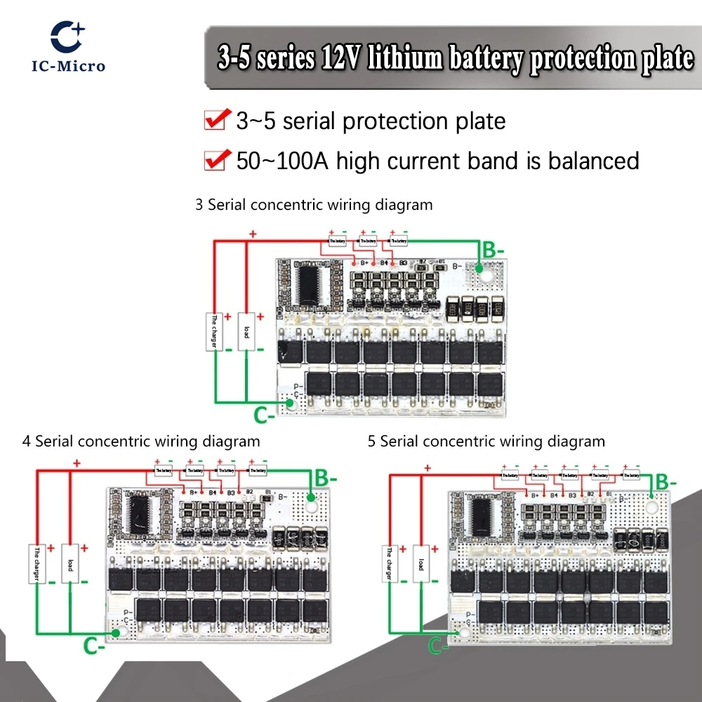 3S 4S 5S Bms 12v 16.8V 21V 3.7V 100A Li-ion Lmo Ternary Lithium Battery Protection Circuit Board Li-polymer Balance Charging XCW