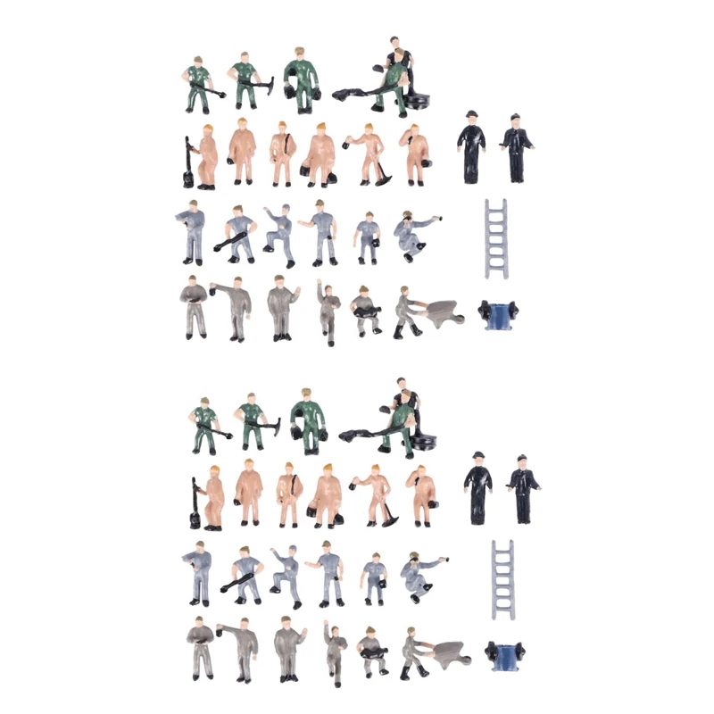 50Pcs 1:87 Figurines Painted Figures Miniatures Of Railway Workers With Bucket And Ladder