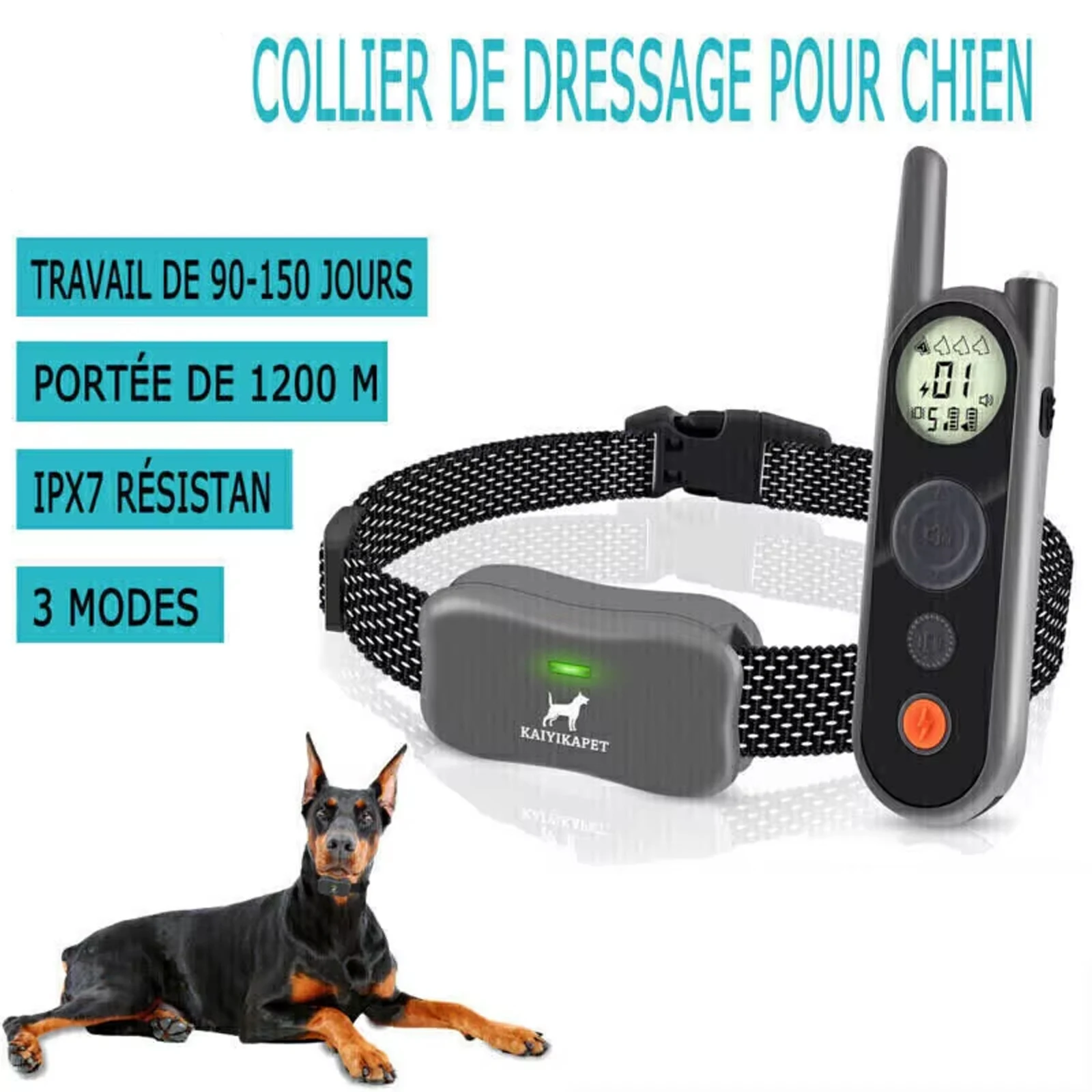 Dog Training Collar 1200m Range with Vibration SoundShock ModeIPX7 Water Resistant Flashlight for Small Medium Dogs
