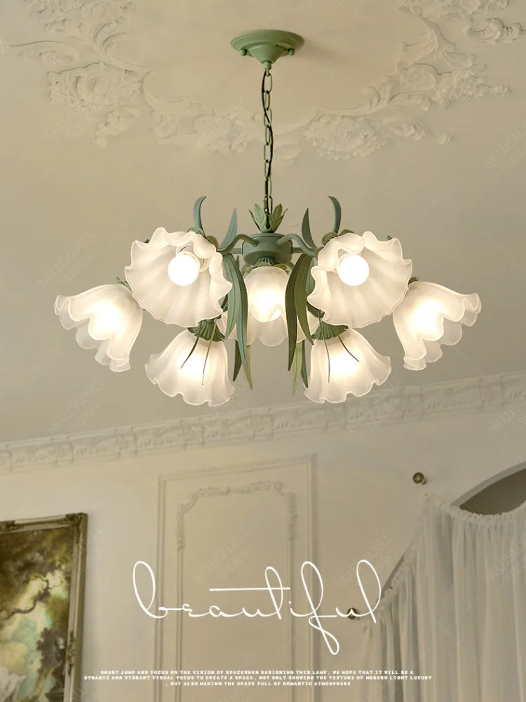 Glass Flowers Led Chandelier Green for Bedroom Living Dining Room Home Modern Retro Hanging Pendant Lamp Luminaire Lighting 2022