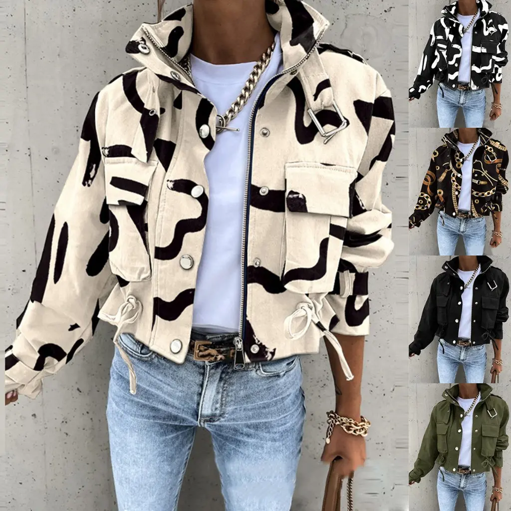 

Women's Printed Short Casual Coat Autumn Winter New Fashion Top Women's Clothing by