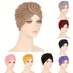 Crinkle Twist Turban Cap Solid Color Casual Head Wrap Elastic Hijab Hat Lightweight Beanie Women Chemo Cap