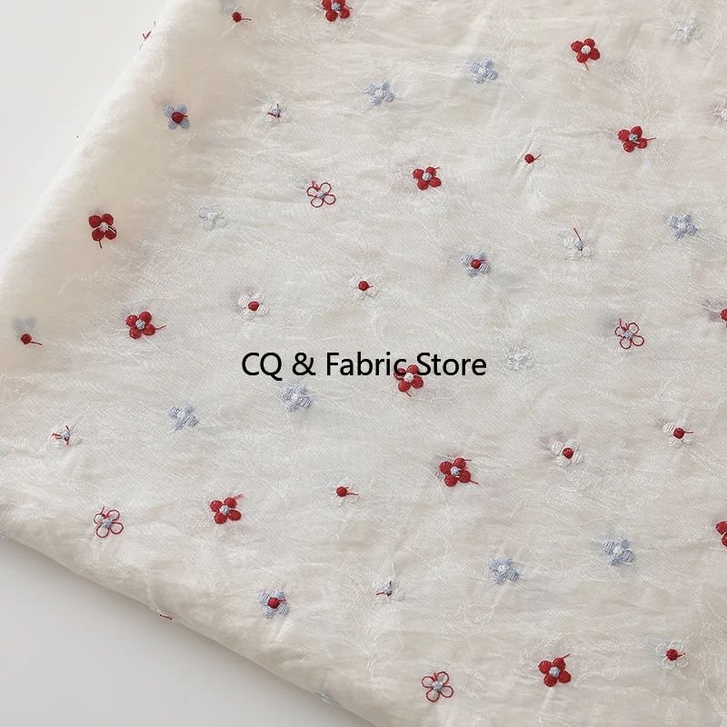 Chic Floral Embroidery Fabric for Spring/Summer Dresses and Children's Clothing Diy Sewing Accessories
