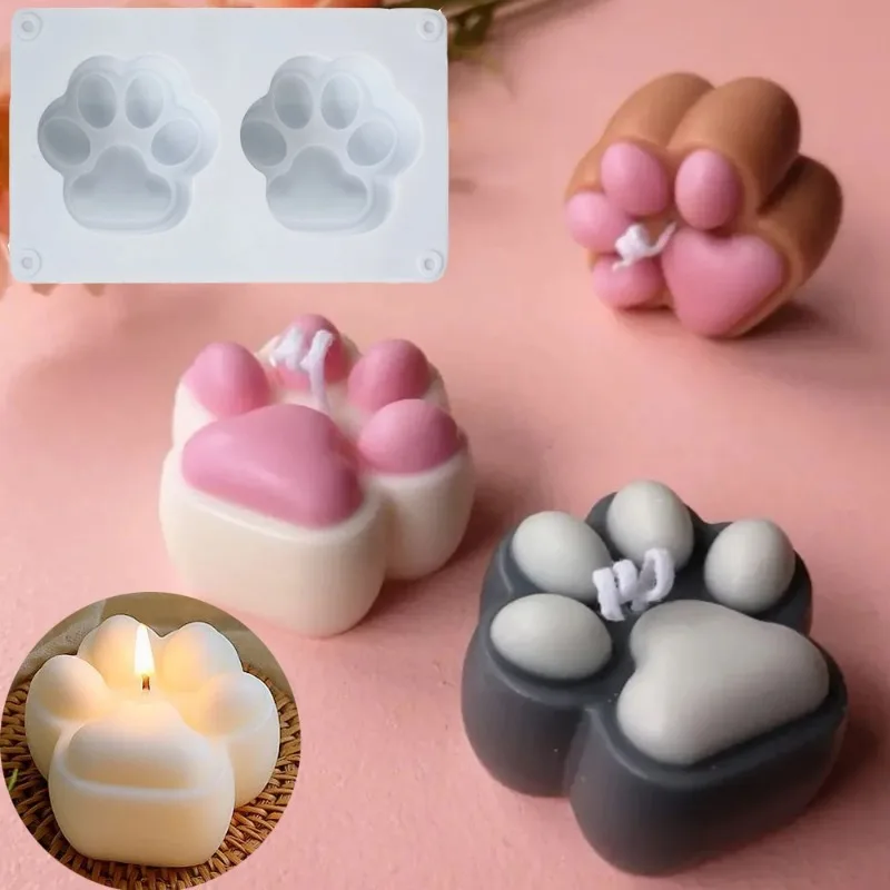 2Holes Cat Paw Candle Silicone Mold for DIY Cute Aromatherapy Candle Soap Making Mould Cute keychain Resin Molds Home Decoration