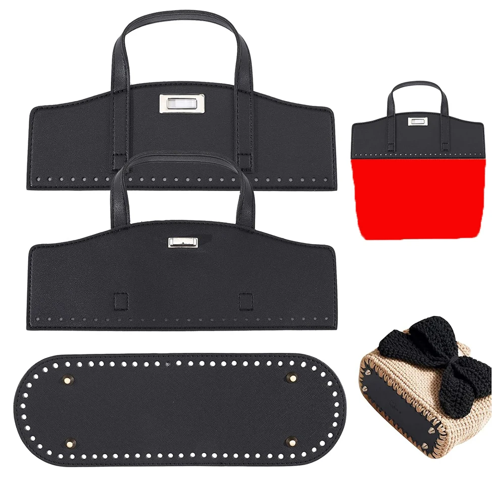 3Pcs/Set Handmade Pu Leather Handle for Leather Crafts, DIY Handmade Material Kit for Bag Base + Handle