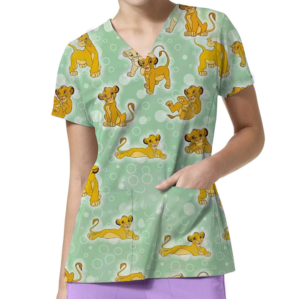 Disney Lion King Printed Medical Uniforms, Female Nurse Accessories Clinical Uniforms Dental Workwear Veterinary Spa Scrub