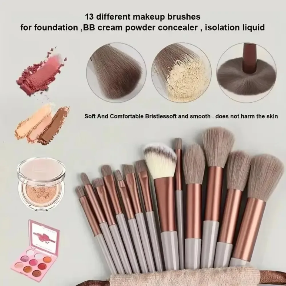 13pcs Portable Soft Fluffy Makeup Brush Set with Storage Bag Blending Make Up Tools Professional Blush Powder Brush Foundation