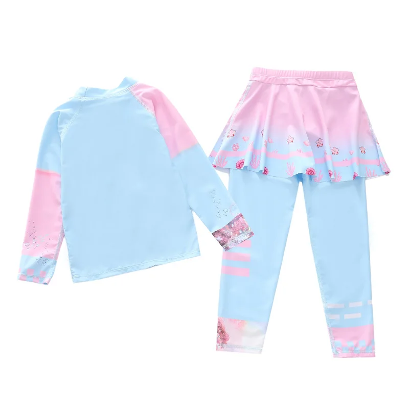 HappyFlute Two Piece Set  Mermaid Princess Style Long Sleeve Beach Breathable Sunscreen Swimsuit