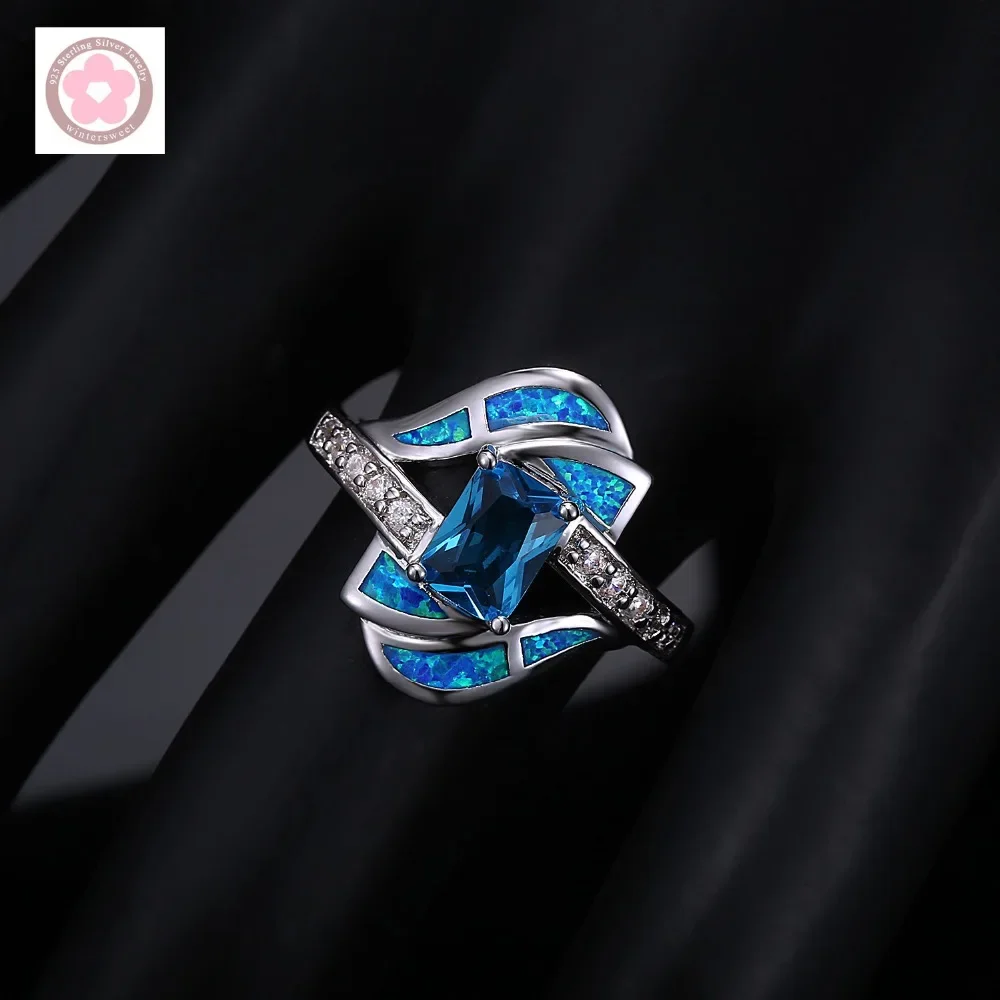 JLR-167 Blue Crystal Blue Opal White Zircon Fashion Jewelry For Women Wedding Rings