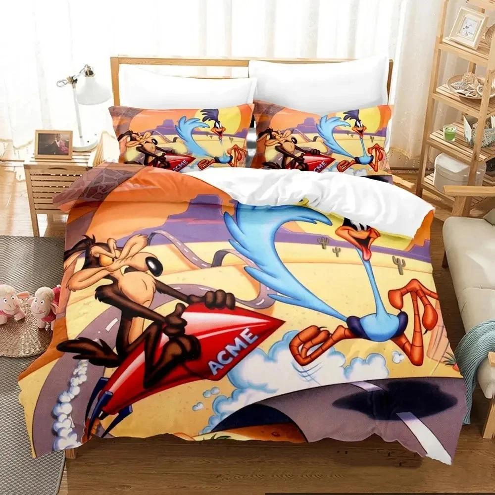 

3D Print Cartoon Wile E Coyote Road Runne Bedding Set Boys Girls Twin Queen King Size Duvet Cover Pillowcase Bed boys Adult