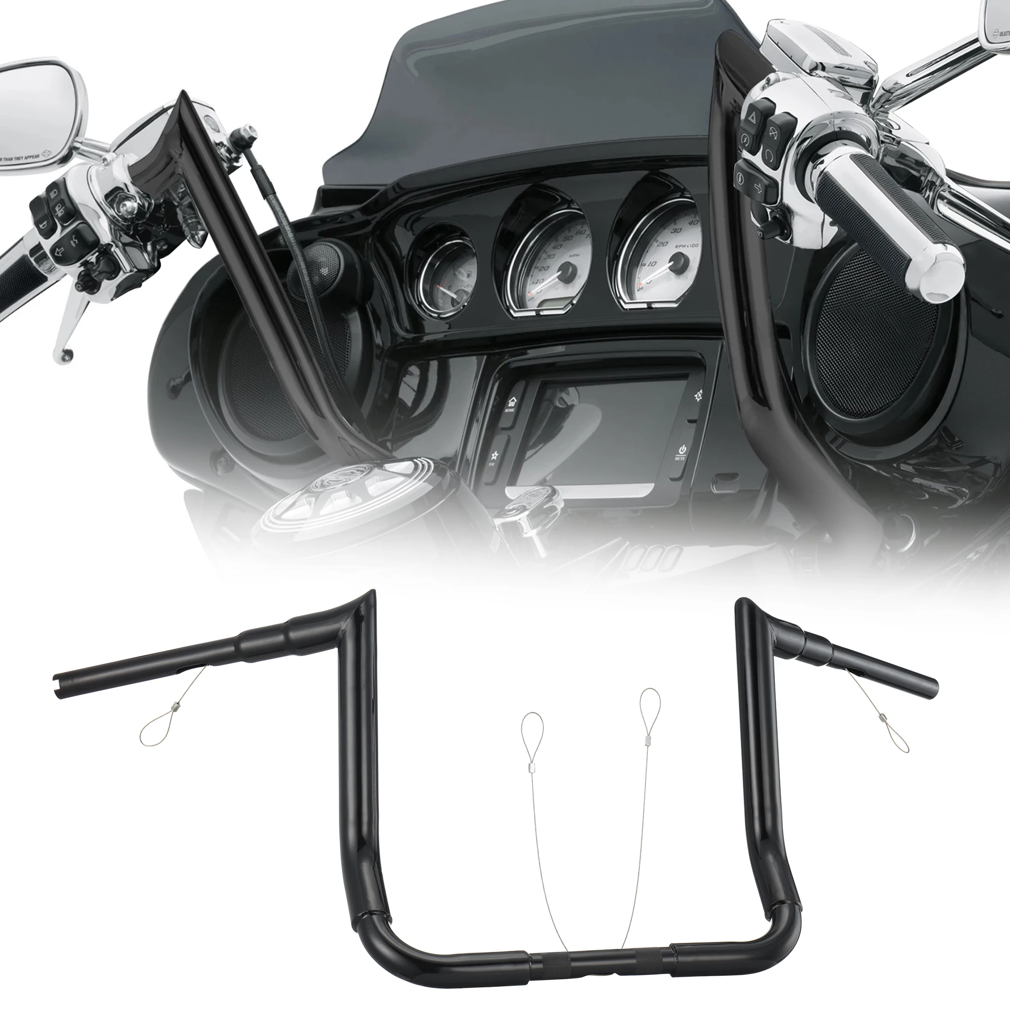

1.5" Fat Ape Hanger Meathook Handlebar for Harley 1986-2023 Street Glide Electra Glide Ultra Classic Ultra Limited Tri-Glide
