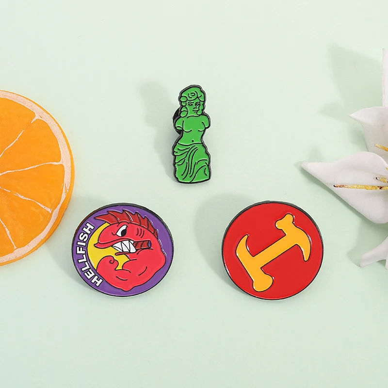 Cartoon Comedy Animation Enamel Pin Flying HellFish Gummy Venus Metal Brooches Lapel Backpack Badge Jewelry Gifts For Friends