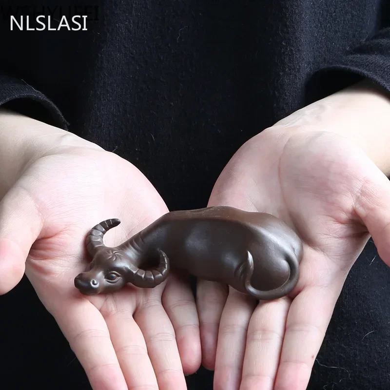

NLSLASI фиолетовая глина чайный питомец ручной работы фигурка крупного рогатого скота аксессуары для чайной церемонии креативное украшение для дома чайный столик орнамент