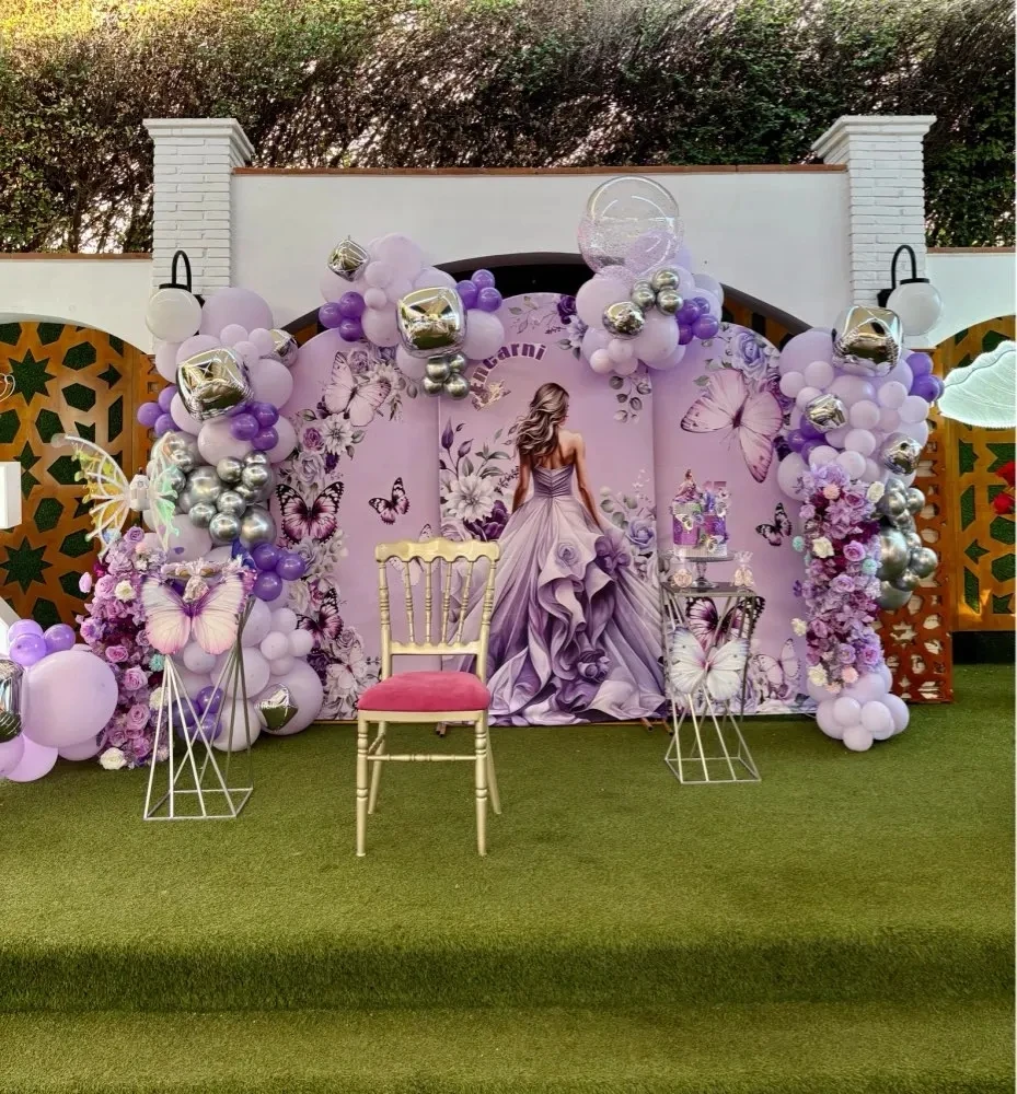 Mehofond 맞춤형 아치형 배경 맞춤형 웨딩 키즈 생일 파티 베이비 샤워 배경 양면 사... - 4