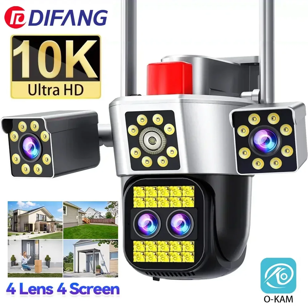 Outdoor 10K UHD IP Camera WIFI 20MP Optics10X Zoom Four Screen Four Lens PTZ Automatic Tracking Waterproof Security Camera CCTV