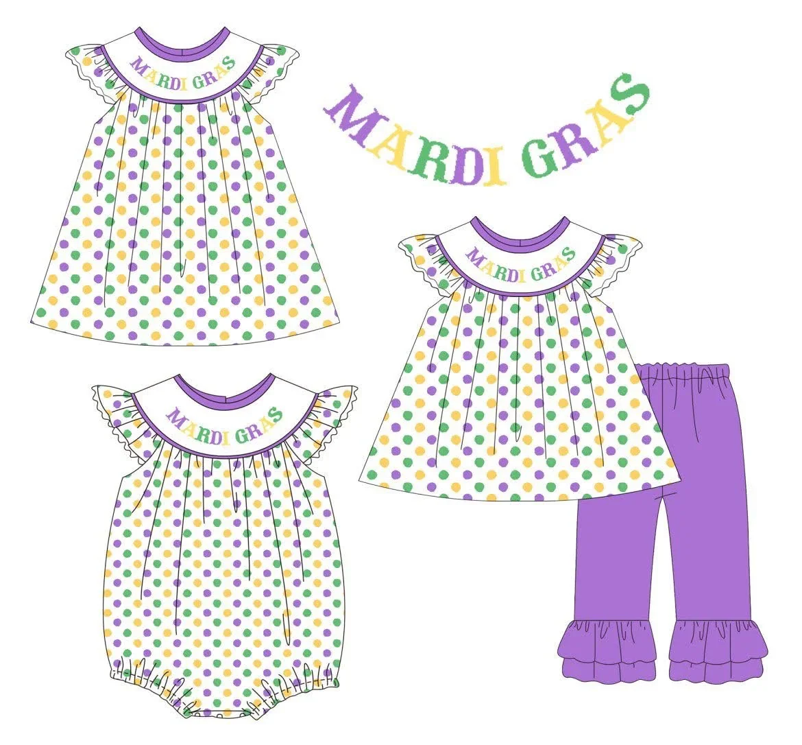 Mardi Gras Boutique children set 3-piece set for girls carnival beads letter print trousers lace girls set baby jumpsuit dress
