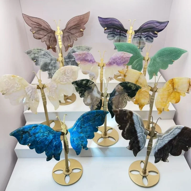

Wholesale Natural Healing Stone Crystal Gemstone Butterfly Wings Carving Polished Crystal Craft Decoration