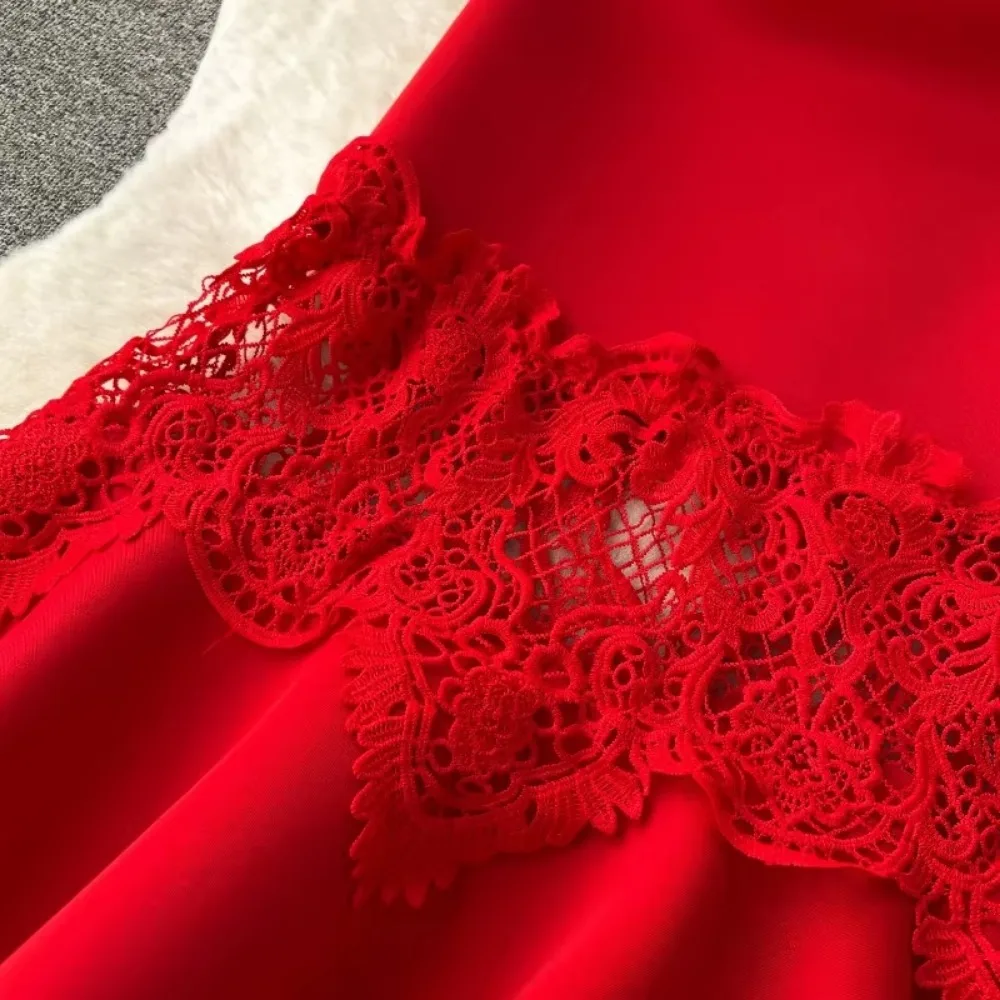 Elegant Sexy High Waist Lace Ruffle Slash Neck Puff Sleeve Dress Vacation Vestidos Slim Women Party Ceremonial Trumpet Dress