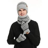 Men's Winter Keep Warm Set Unisex Beanie Telefingers Gloves Fleece Lining Scarf Male Woolen Yarn Knitted Muffler Neck Gaiter Hat