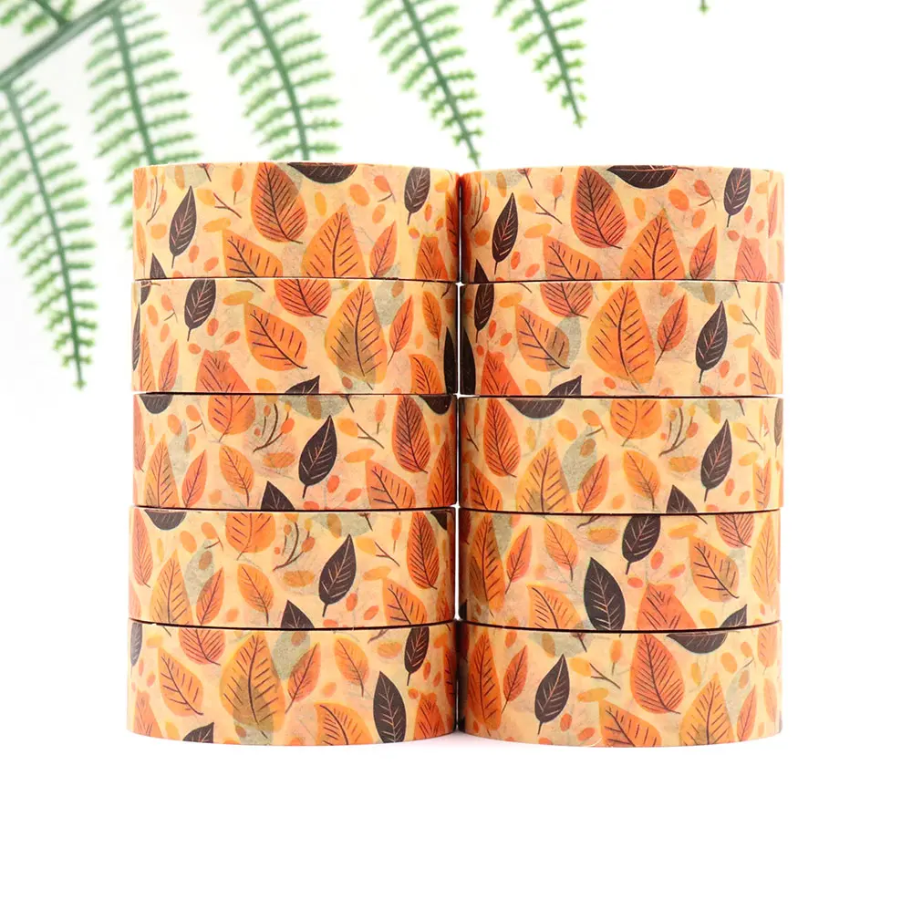 1PC 15mm x 10m Seamless ORANGE AUTUMN Leafs Fall Pattern Masking Adhesive Washi Tapes washi stickers