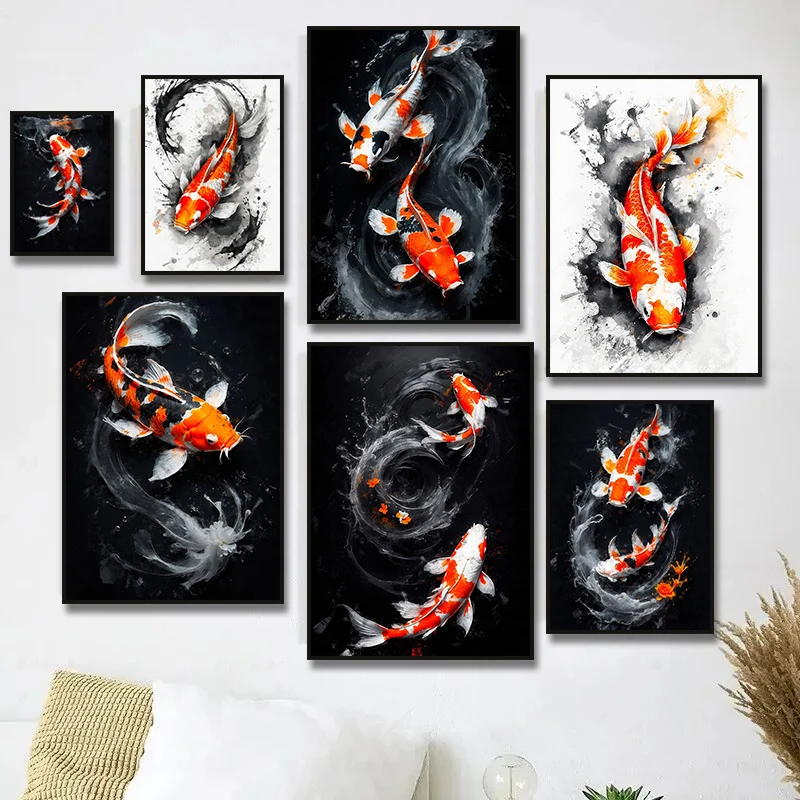 Chinese Red Koi Fish Landscape Picture Carp Canvas Painting HD Print Posters for Modern Living Room Wall Art Home Decor Cuadros