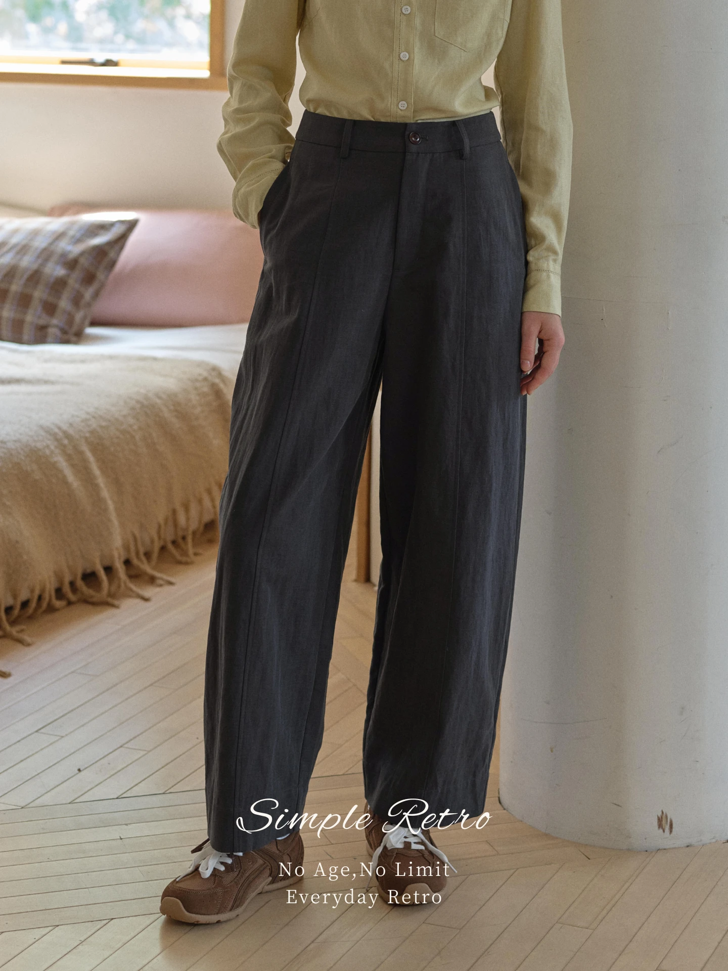 High Waist Loose Wide Leg Pants Casual Knife  Trousers for Women Comfortable Cotton Blend Soft Treatment Zipper Closure
