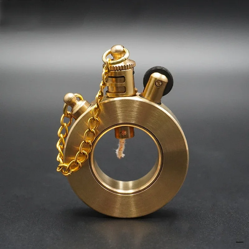Retro Creative Hollow Design Brass Lighter, Special-shaped Pocket Watch, Grinding Wheel Kerosene Lighter, Men\'s Collection Gift