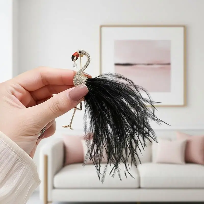 Women Girls Feather Flamingo Brooch 1Pcs Animal Pin Badge Cute Elegant Jewelry for Party Business Attire
