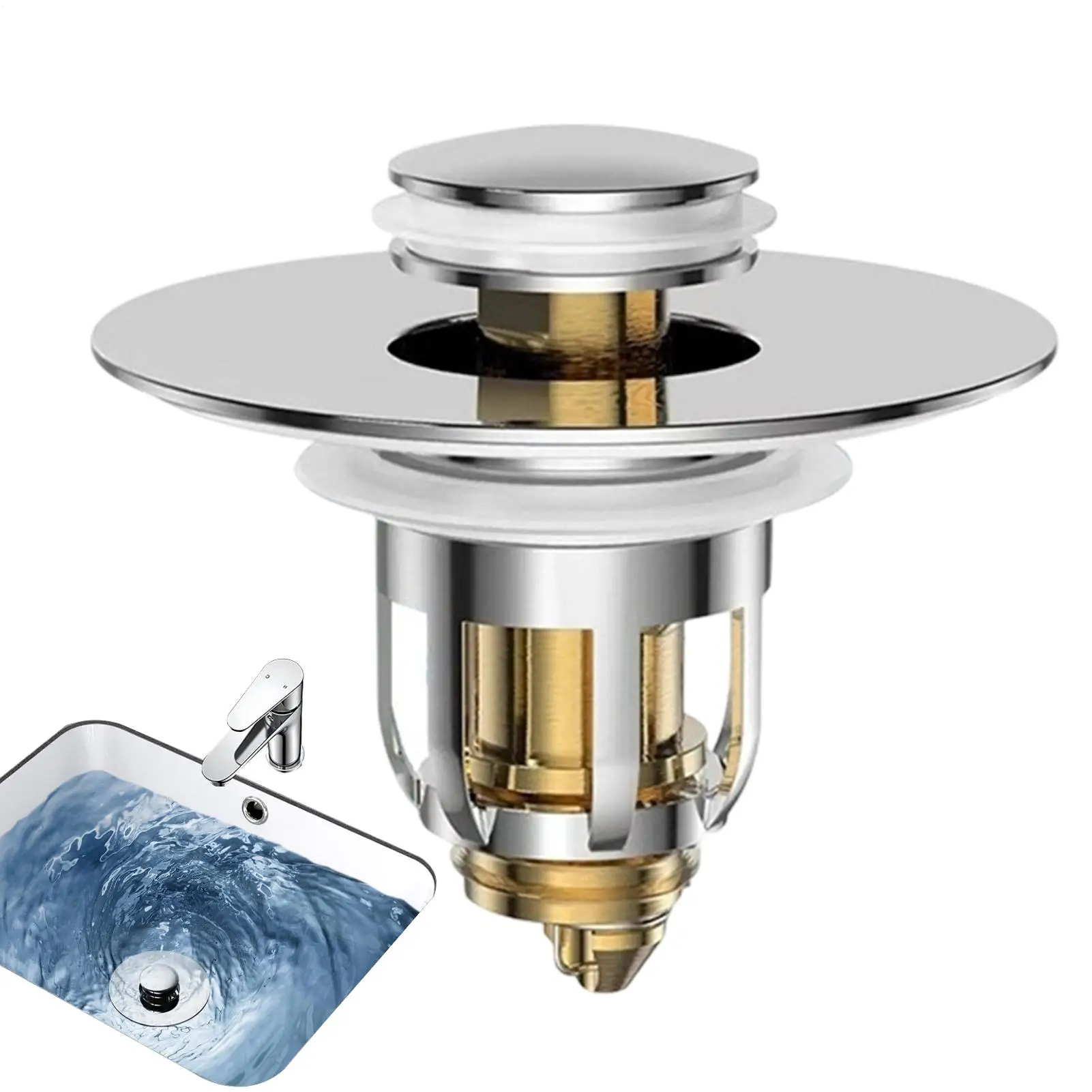 

Press Bounce Basin Pop-up Drain Filter Bathroom Shower Sink Filter Plug Wash Basin Hair Sink Strainer Kitchen Bathtub Stopper