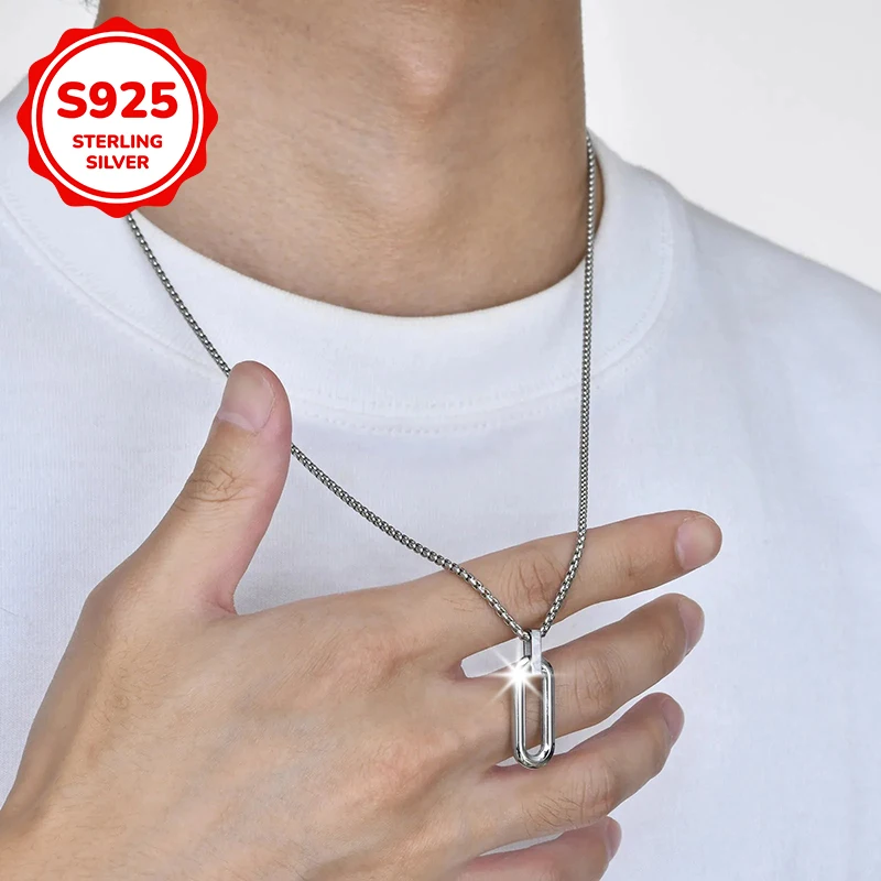 

Мужское ожерелье из чистого серебра 925 пробы в стиле хип-хоп с геометрическим овально-прямоугольным дизайном, идеально подходит в качестве мужского ювелирного подарка.