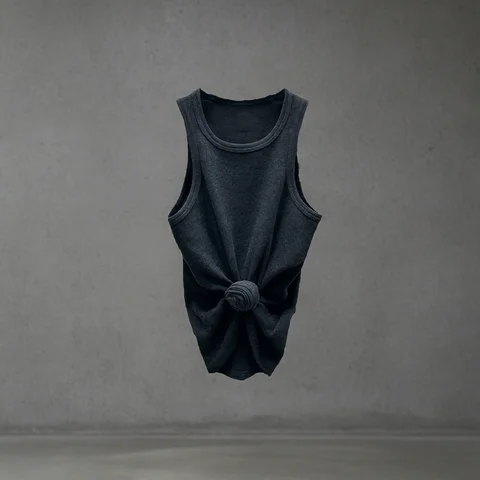 Y2K knot-twist sleeveless vest dark grey simple pleated slim fit women's top 2025 summer new model