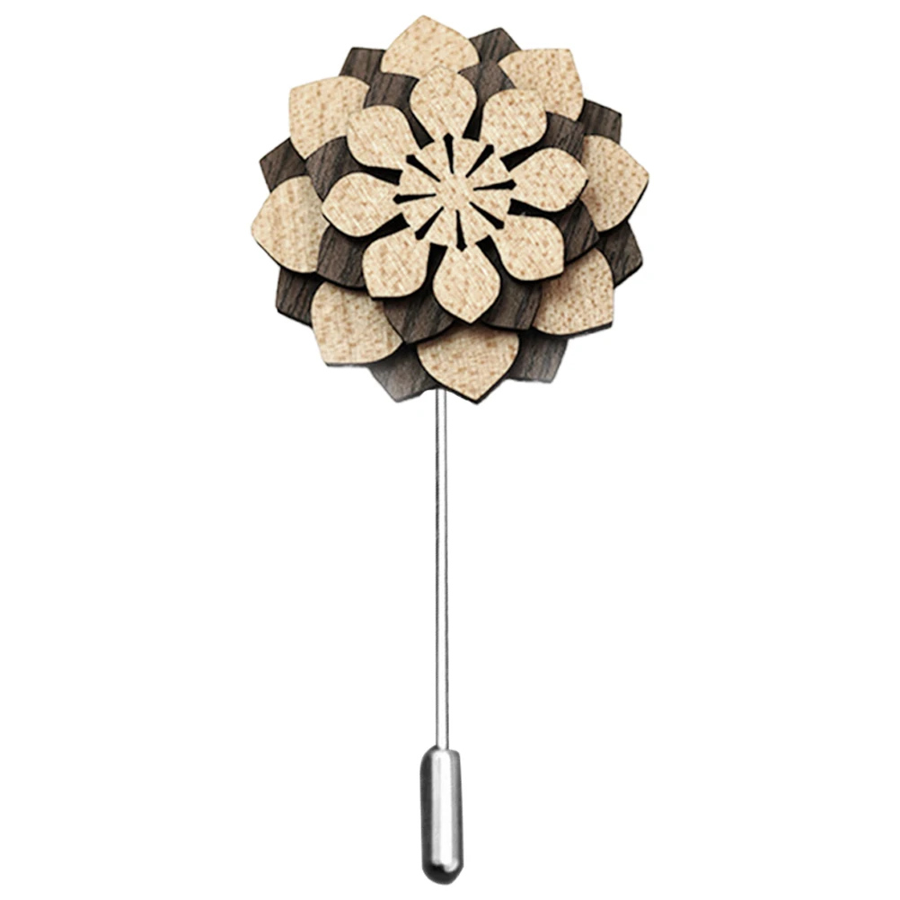 

Wooden Lapel Handmade Sunflower Decorative Brooch for Men Suits Classic Design Boutonniere Pin Floral Decoration Practical Chest